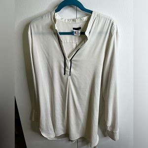 Ann Taylor Long Sleeve Blouse Crisp White black trim